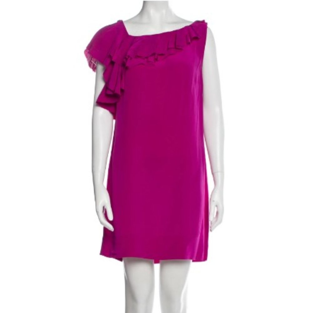 DIANE VON FURSTENBERG DVF AMORA Ruffle Lace Magenta Mini Dress
